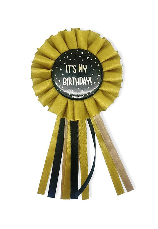 PARTY FAVOURS - IT'S MY BIRTHDAY BADGE - BLACK & GOLD