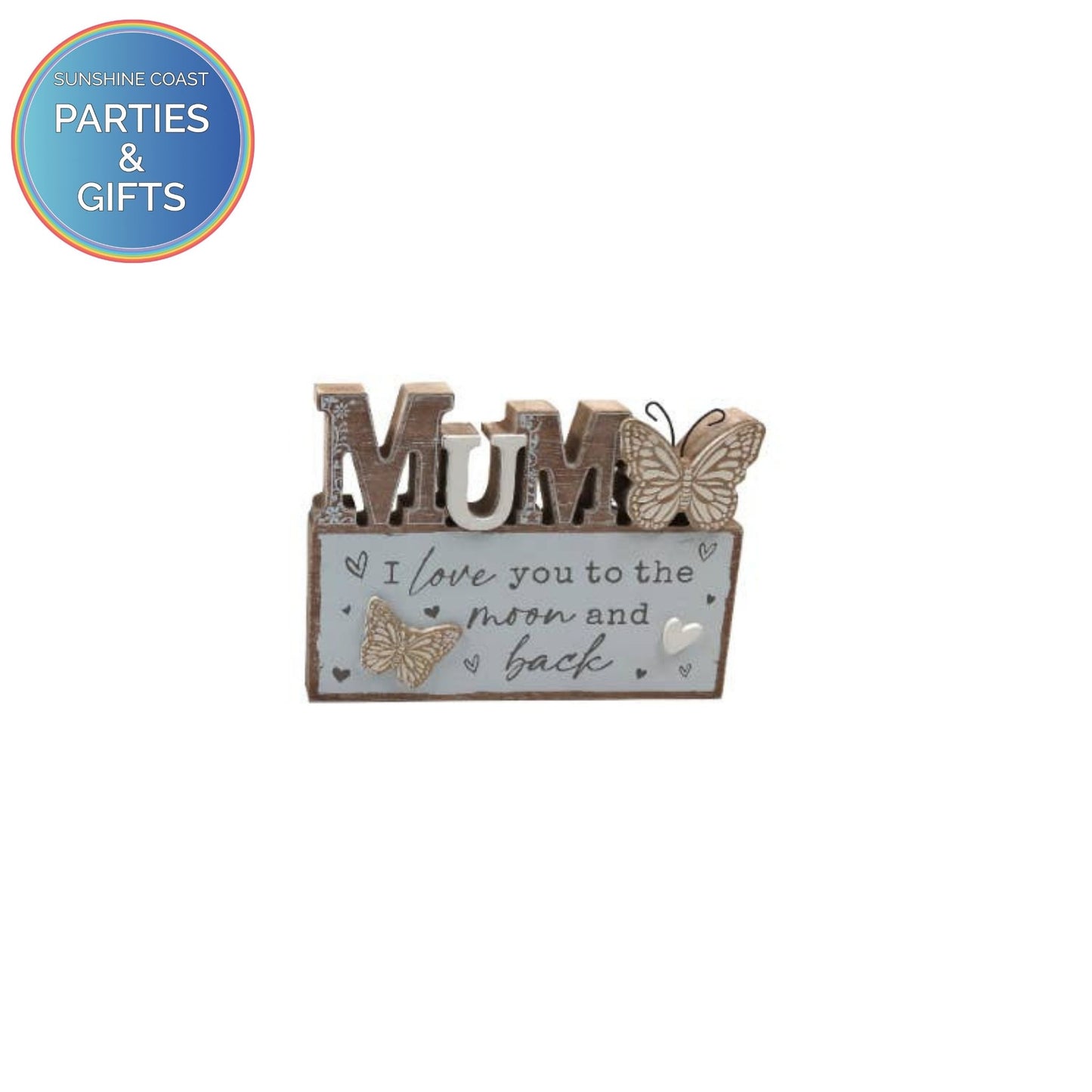 MUM MDF PLAQUE WITH BUTTERFLY "MOON & BACK" - 18CM x 14CM