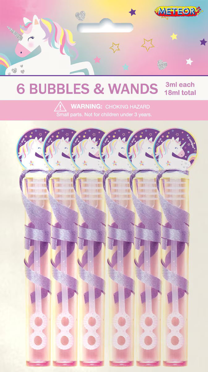 PARTY FAVOURS - BUBBLES & WANDS - UNICORN - PACK OF 6