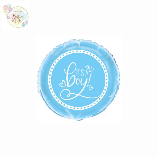 BABY SHOWER HEARTS BLUE IT'S A BOY FOIL BALLOON - 45CM