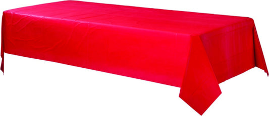 APPLE RED PLASTIC TABLECOVER - 137CM X 274CM