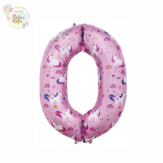 GIANT FOIL BALLOON - UNICORN NUMBER 0 - 86CM