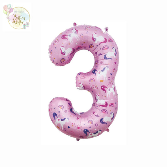 GIANT FOIL BALLOON - UNICORN NUMBER 3 - 86CM