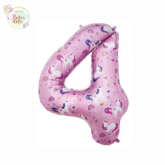 GIANT FOIL BALLOON - UNICORN NUMBER 4 - 86CM