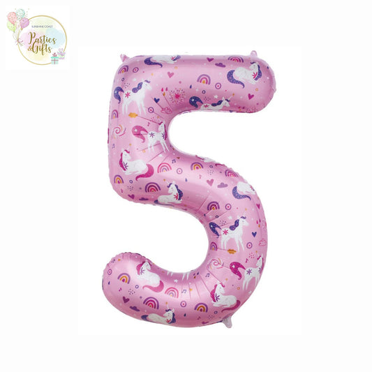 GIANT FOIL BALLOON - UNICORN NUMBER 5 - 86CM