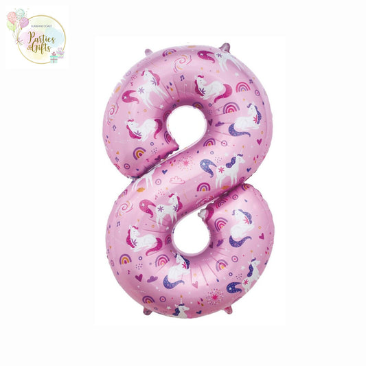 GIANT FOIL BALLOON - UNICORN NUMBER 8 - 86CM
