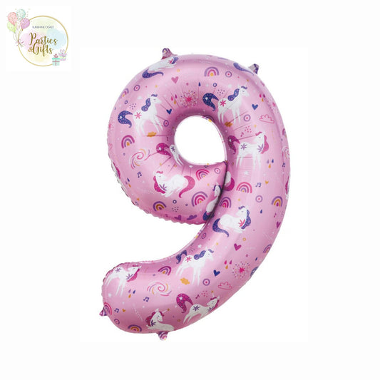 GIANT FOIL BALLOON - UNICORN NUMBER 9 - 86CM