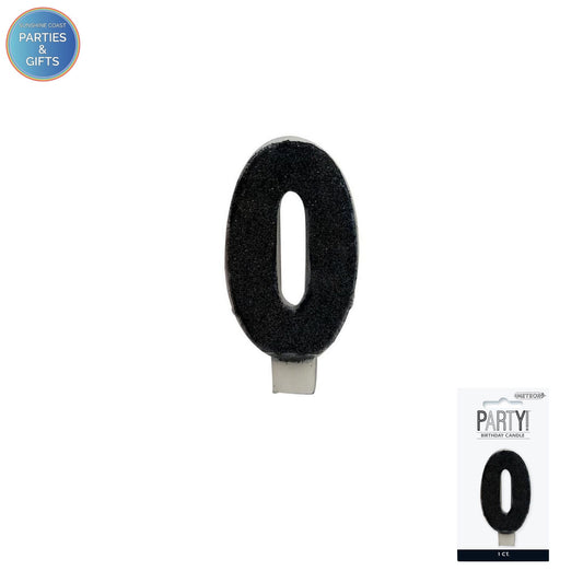 BLACK GLITTER NUMERAL CANDLE - # 0