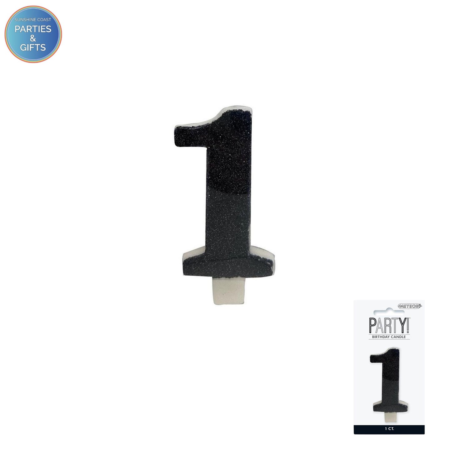 BLACK GLITTER NUMERAL CANDLE - # 1