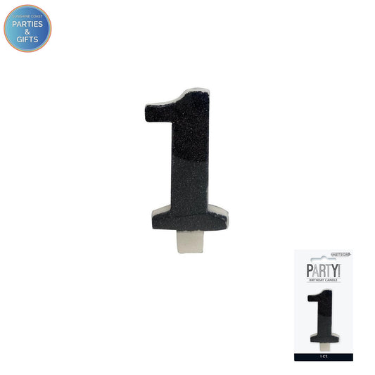 BLACK GLITTER NUMERAL CANDLE - # 1