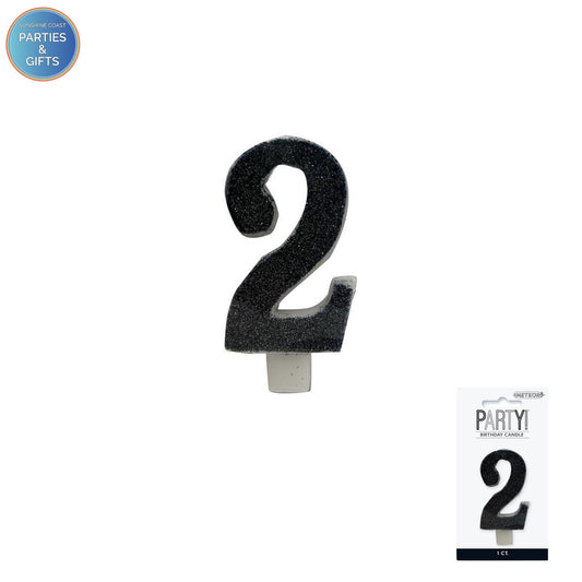 BLACK GLITTER NUMERAL CANDLE - # 2