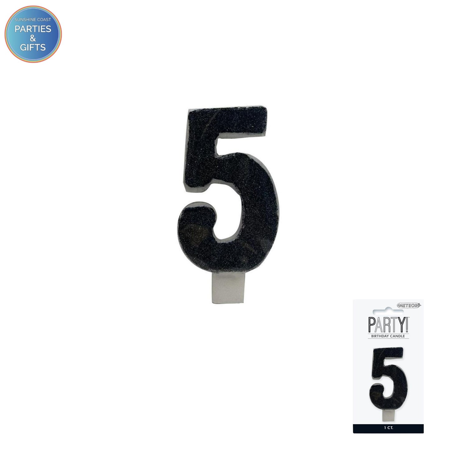 BLACK GLITTER NUMERAL CANDLE - # 5