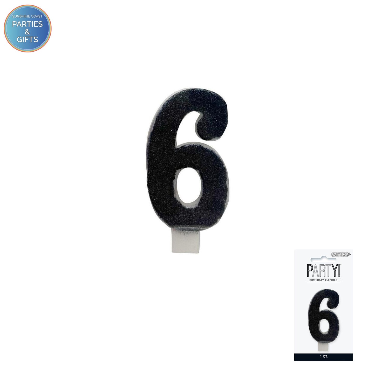 BLACK GLITTER NUMERAL CANDLE - # 6