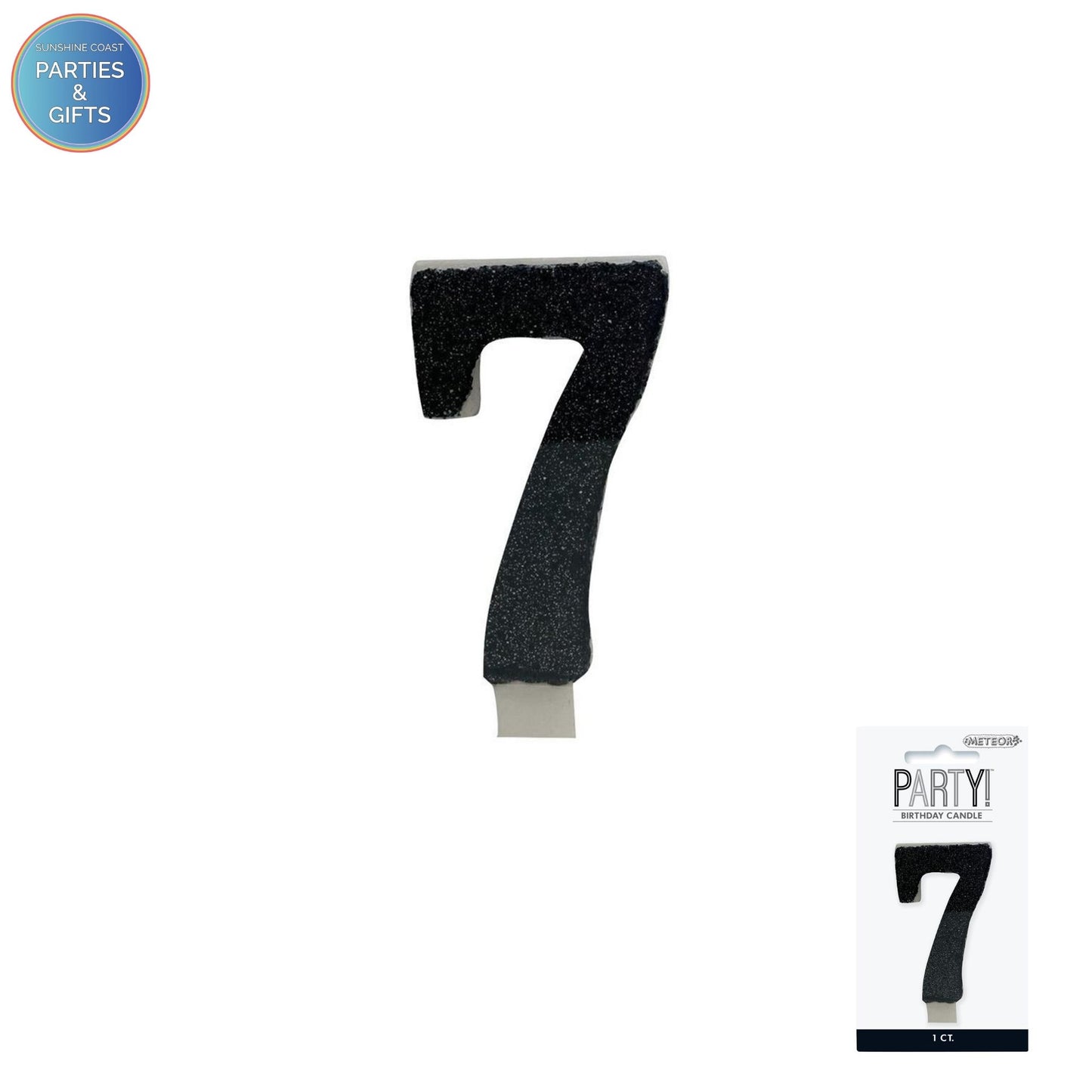 BLACK GLITTER NUMERAL CANDLE - # 7