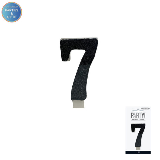 BLACK GLITTER NUMERAL CANDLE - # 7