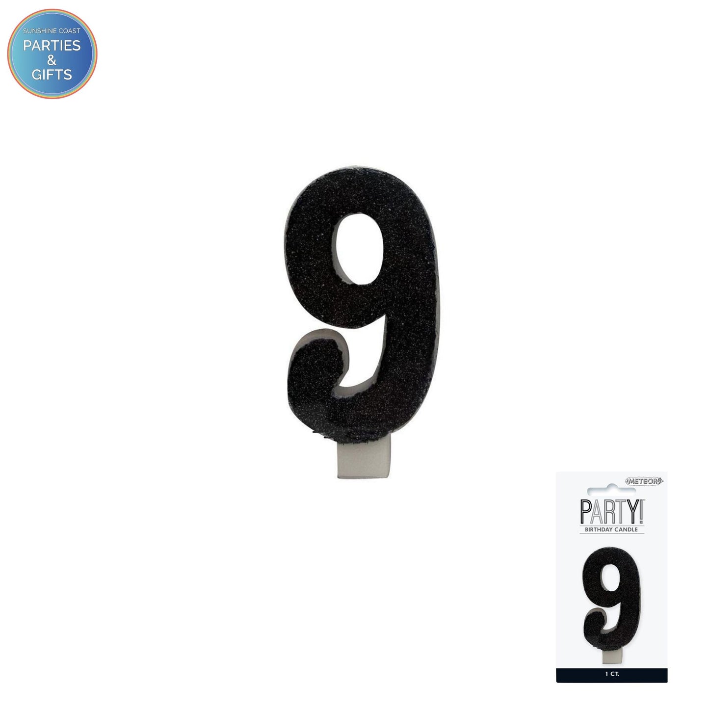 BLACK GLITTER NUMERAL CANDLE - # 9
