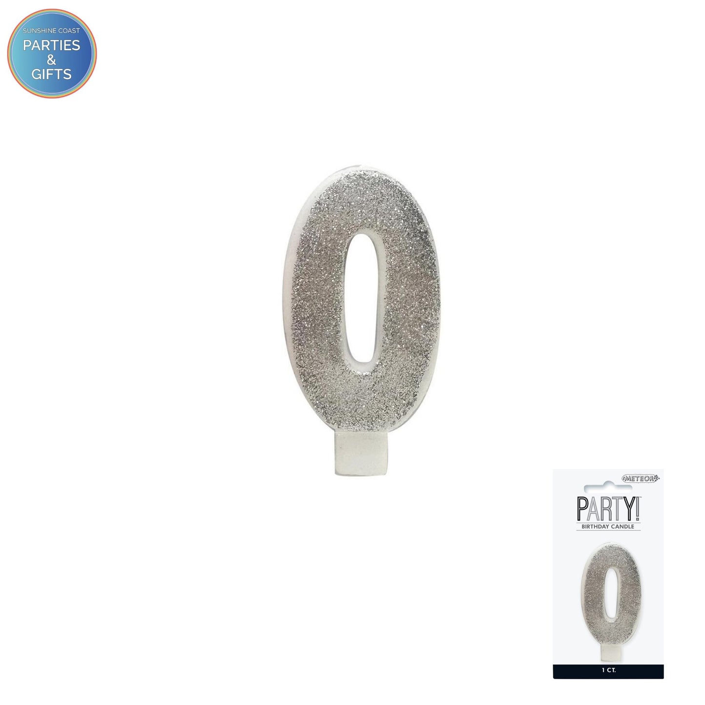SILVER GLITTER NUMERAL CANDLE - # 0