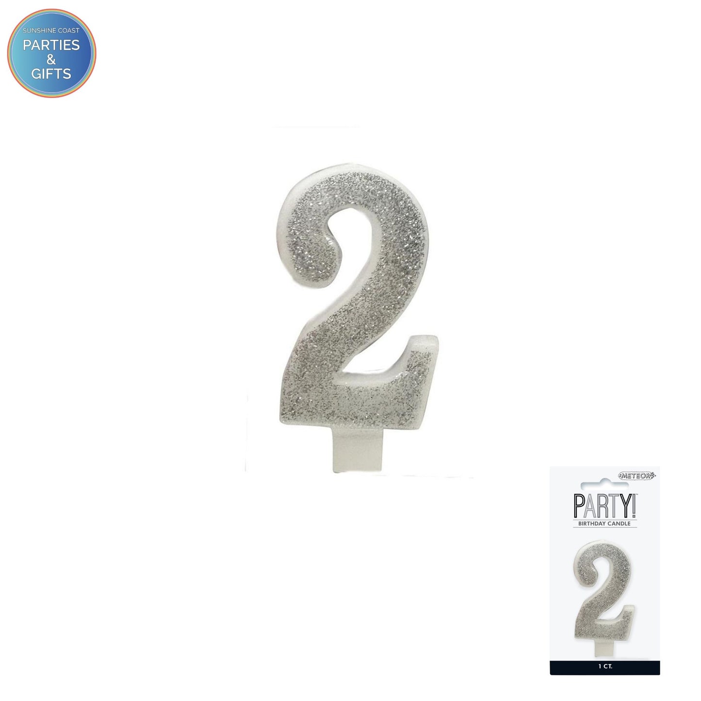 SILVER GLITTER NUMERAL CANDLE - # 2