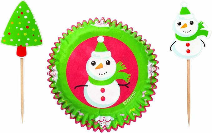 CHRISTMAS SNOWMAN WILTON CUPCAKE COMBO BAKING CUPS & PICKS - PACK OF 24