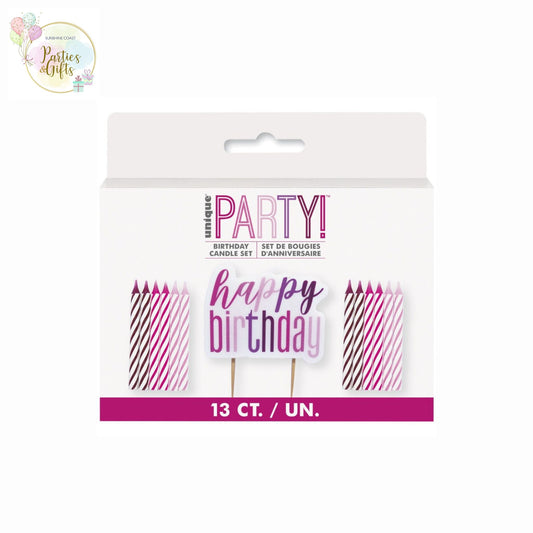 PINK HAPPY BIRTHDAY CANDLE & 12 SPIRAL CANDLES