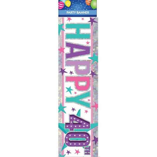 PINK HAPPY BIRTHDAY 40TH FOIL BANNER - 2.7M
