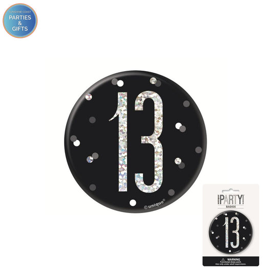 GLITZ BLACK 7.6CM BIRTHDAY BADGE - 13