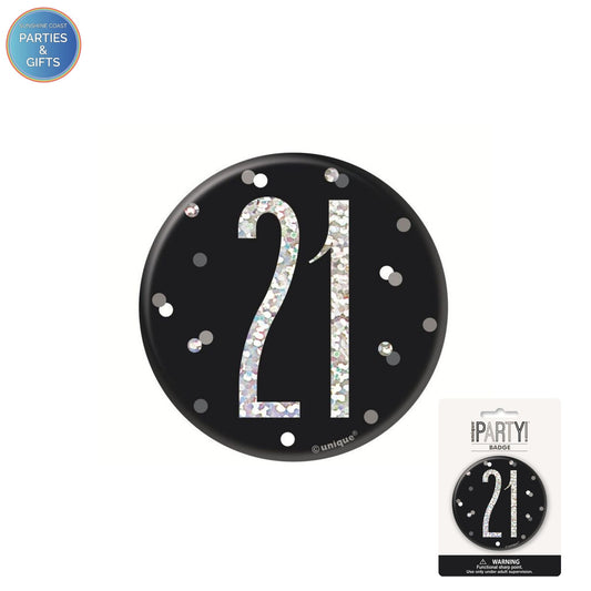 GLITZ BLACK 7.6CM BIRTHDAY BADGE - 21