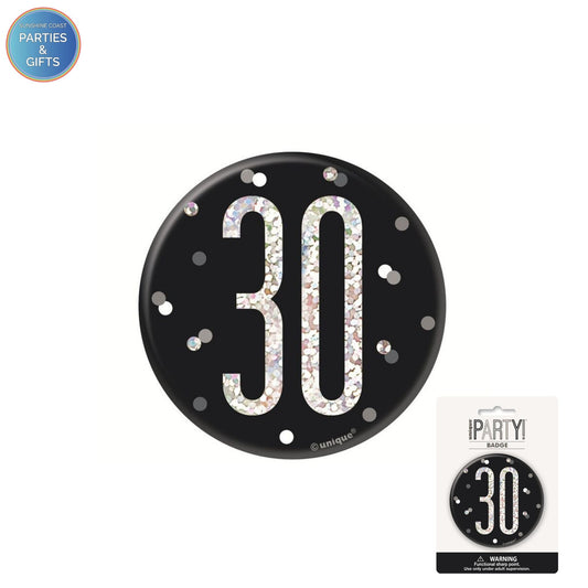 GLITZ BLACK 7.6CM BIRTHDAY BADGE - 30