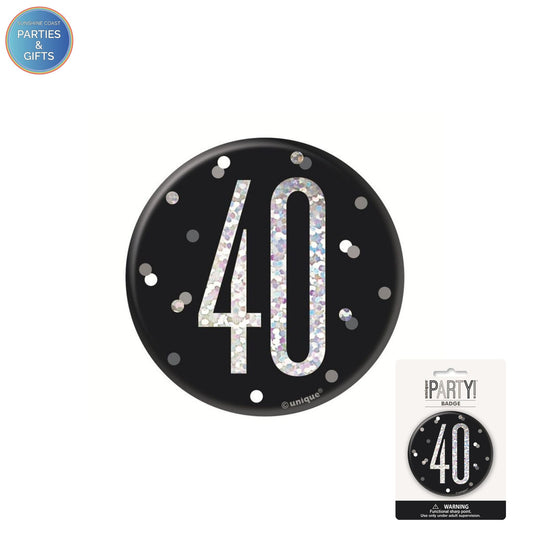 GLITZ BLACK 7.6CM BIRTHDAY BADGE - 40