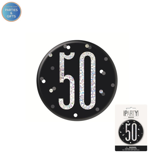 GLITZ BLACK 7.6CM BIRTHDAY BADGE - 50