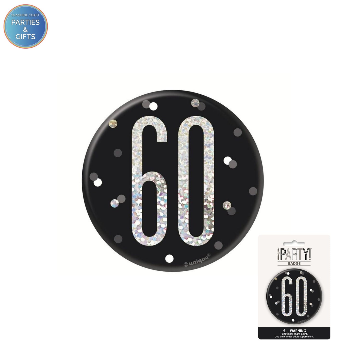 GLITZ BLACK 7.6CM BIRTHDAY BADGE - 60