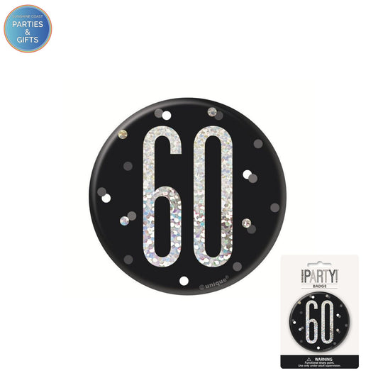 GLITZ BLACK 7.6CM BIRTHDAY BADGE - 60