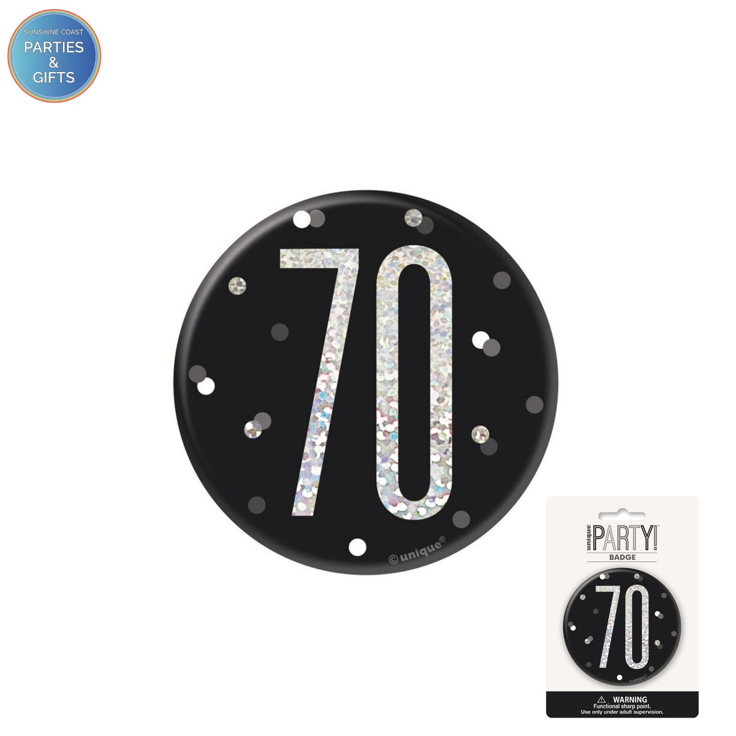 GLITZ BLACK 7.6CM BIRTHDAY BADGE - 70