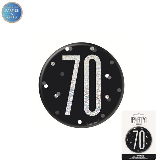 GLITZ BLACK 7.6CM BIRTHDAY BADGE - 70