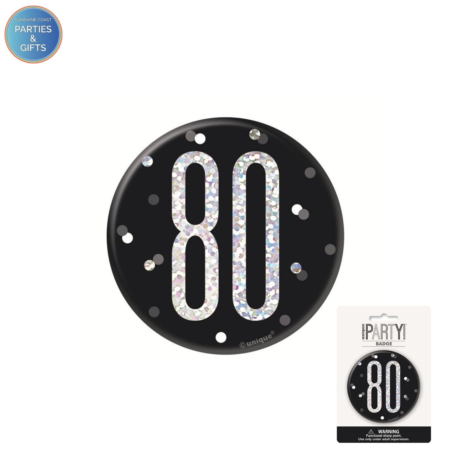 GLITZ BLACK 7.6CM BIRTHDAY BADGE - 80