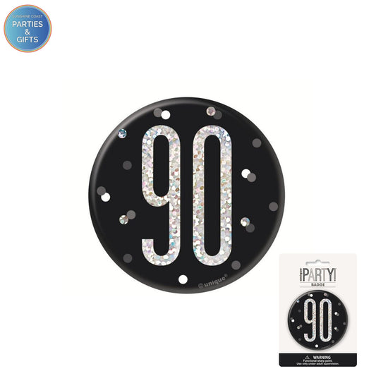 GLITZ BLACK 7.6CM BIRTHDAY BADGE - 90