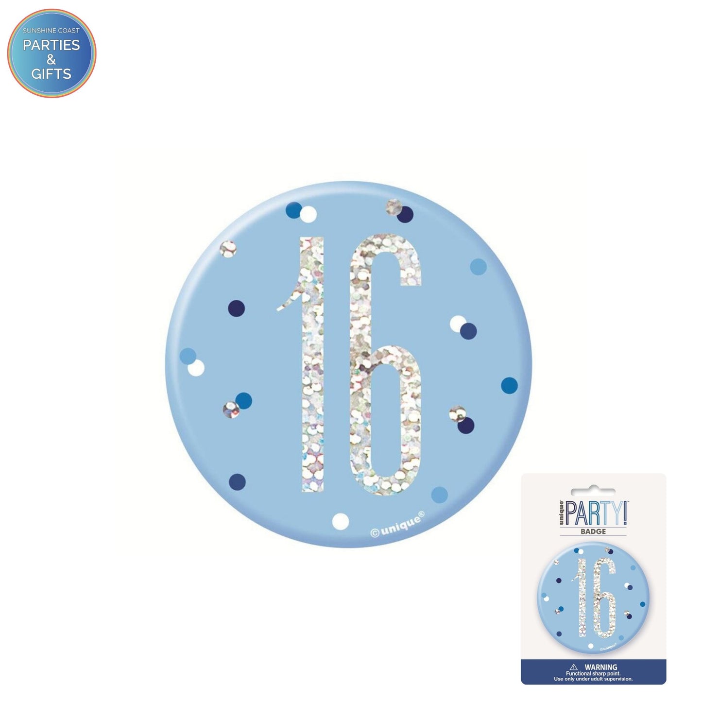 GLITZ BLUE 7.6CM BIRTHDAY BADGE - 16