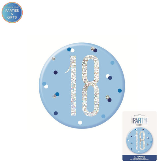 GLITZ BLUE 7.6CM BIRTHDAY BADGE - 18