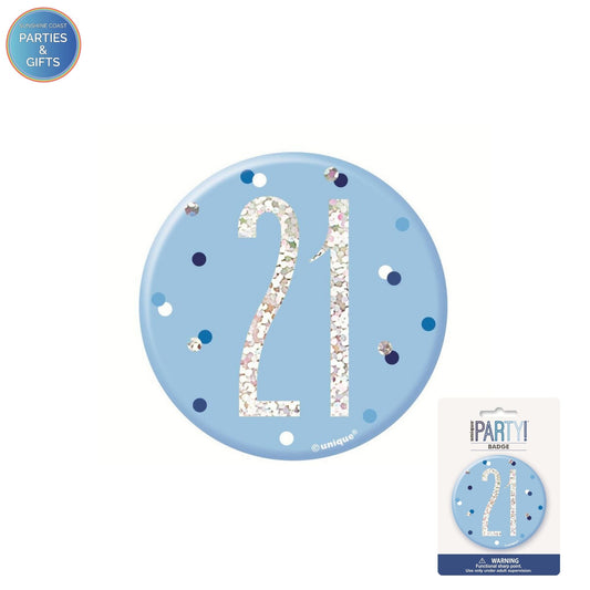 GLITZ BLUE 7.6CM BIRTHDAY BADGE - 21