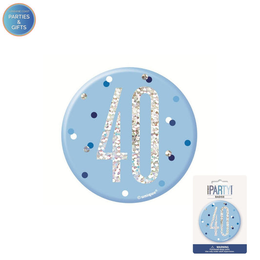 GLITZ BLUE 7.6CM BIRTHDAY BADGE - 40