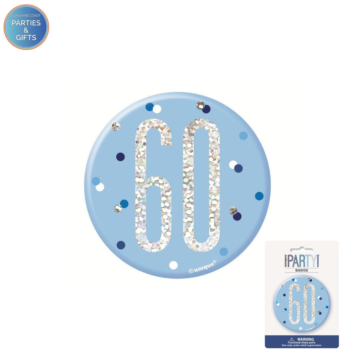 GLITZ BLUE 7.6CM BIRTHDAY BADGE - 60