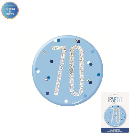 GLITZ BLUE 7.6CM BIRTHDAY BADGE - 70