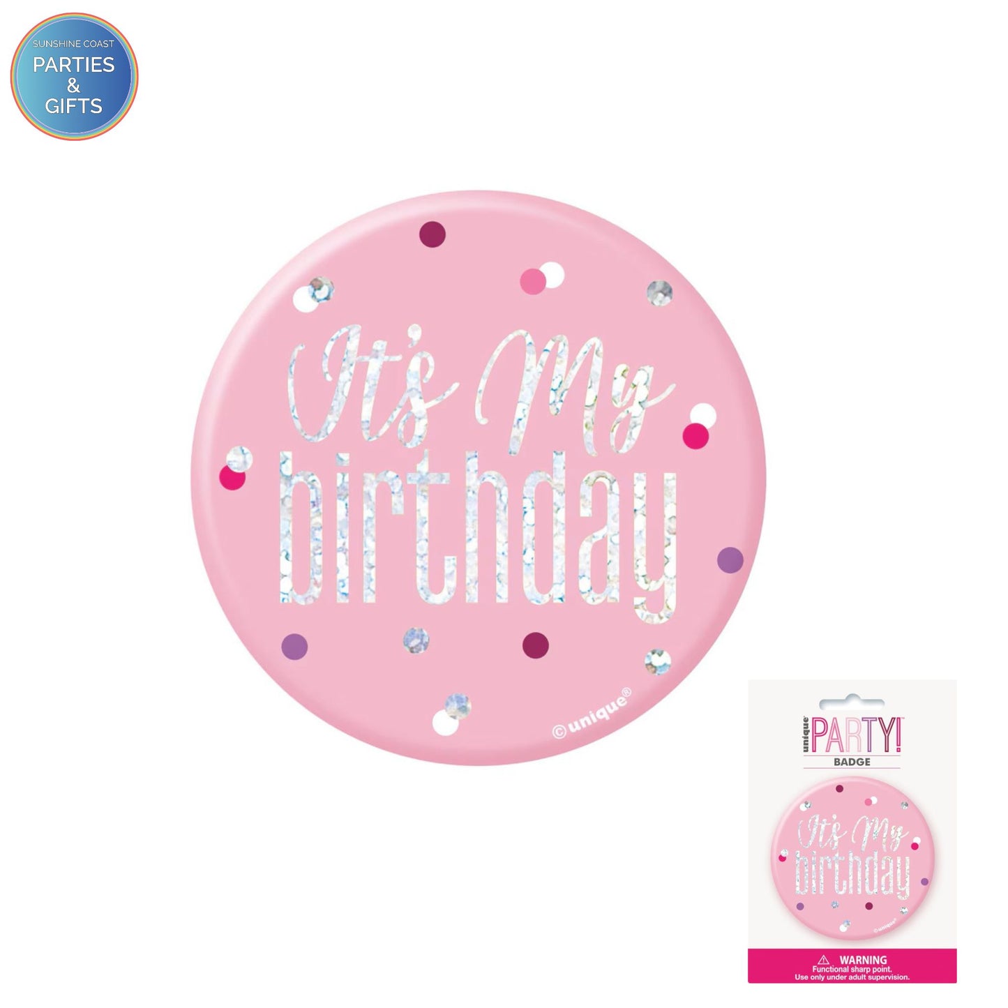 GLITZ PINK 7.6CM BIRTHDAY BADGE - IT'S MY BIRTHDAY