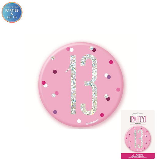 GLITZ PINK 7.6CM BIRTHDAY BADGE - 13