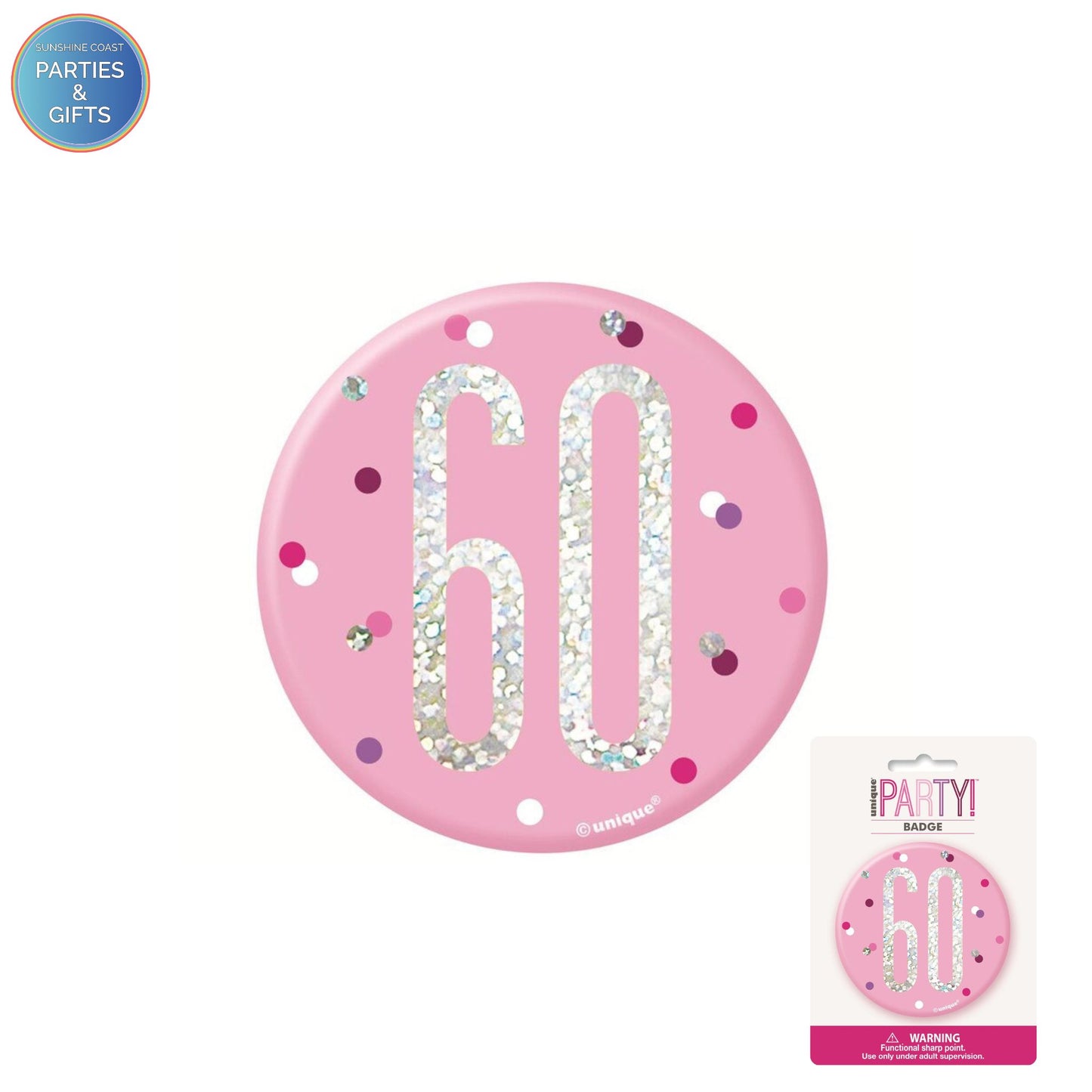 GLITZ PINK 7.6CM BIRTHDAY BADGE - 60