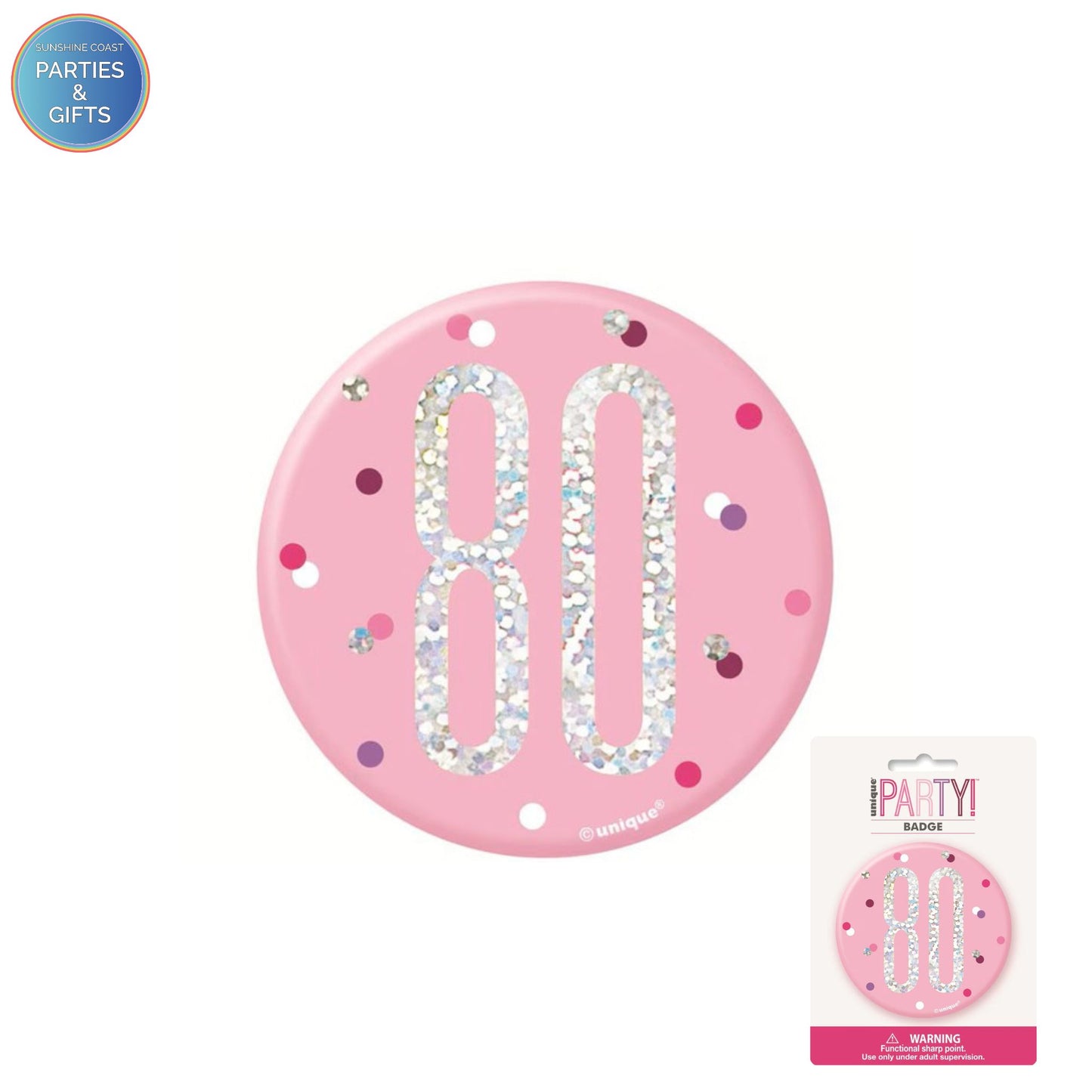 GLITZ PINK 7.6CM BIRTHDAY BADGE - 80