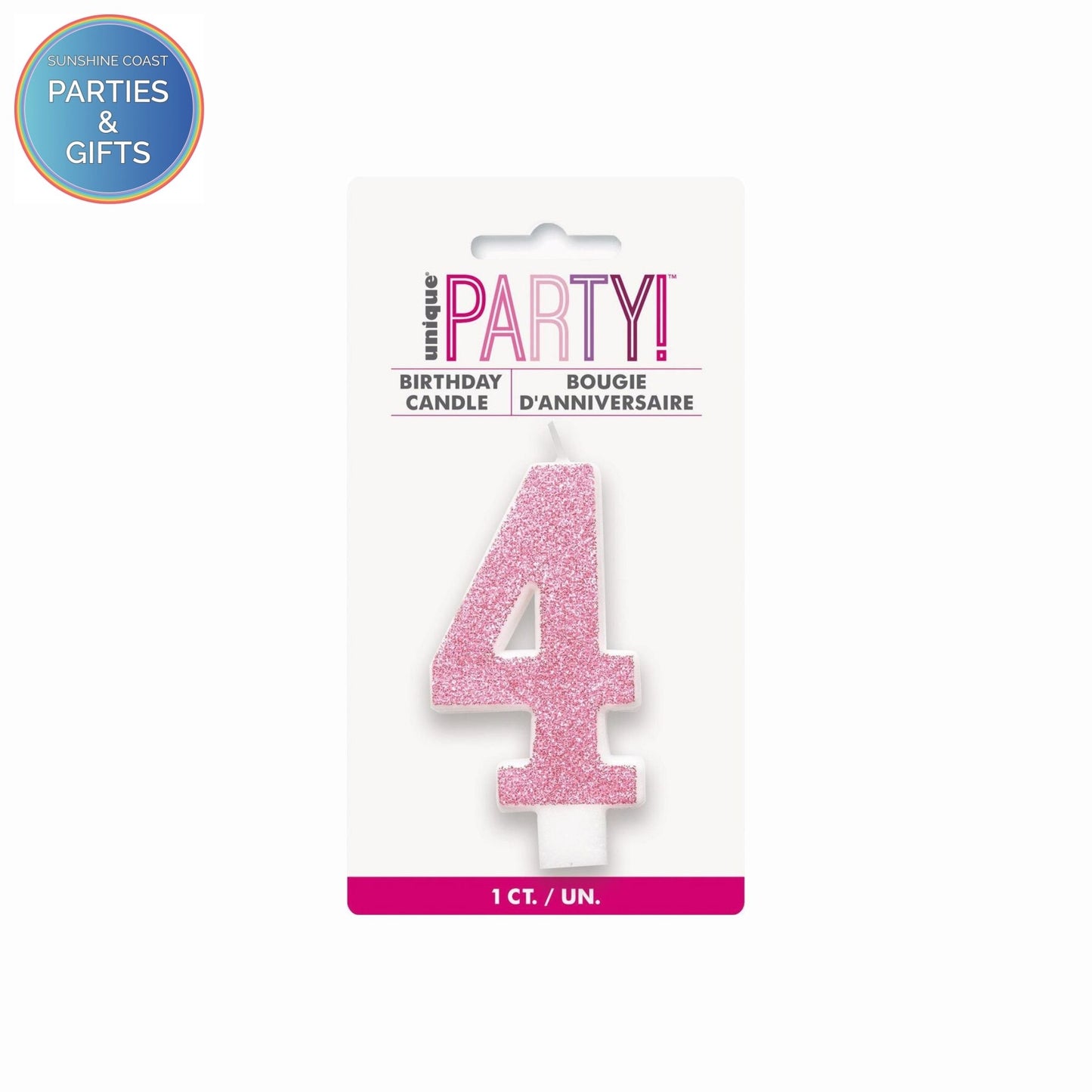 PINK GLITTER NUMERAL CANDLE - # 4