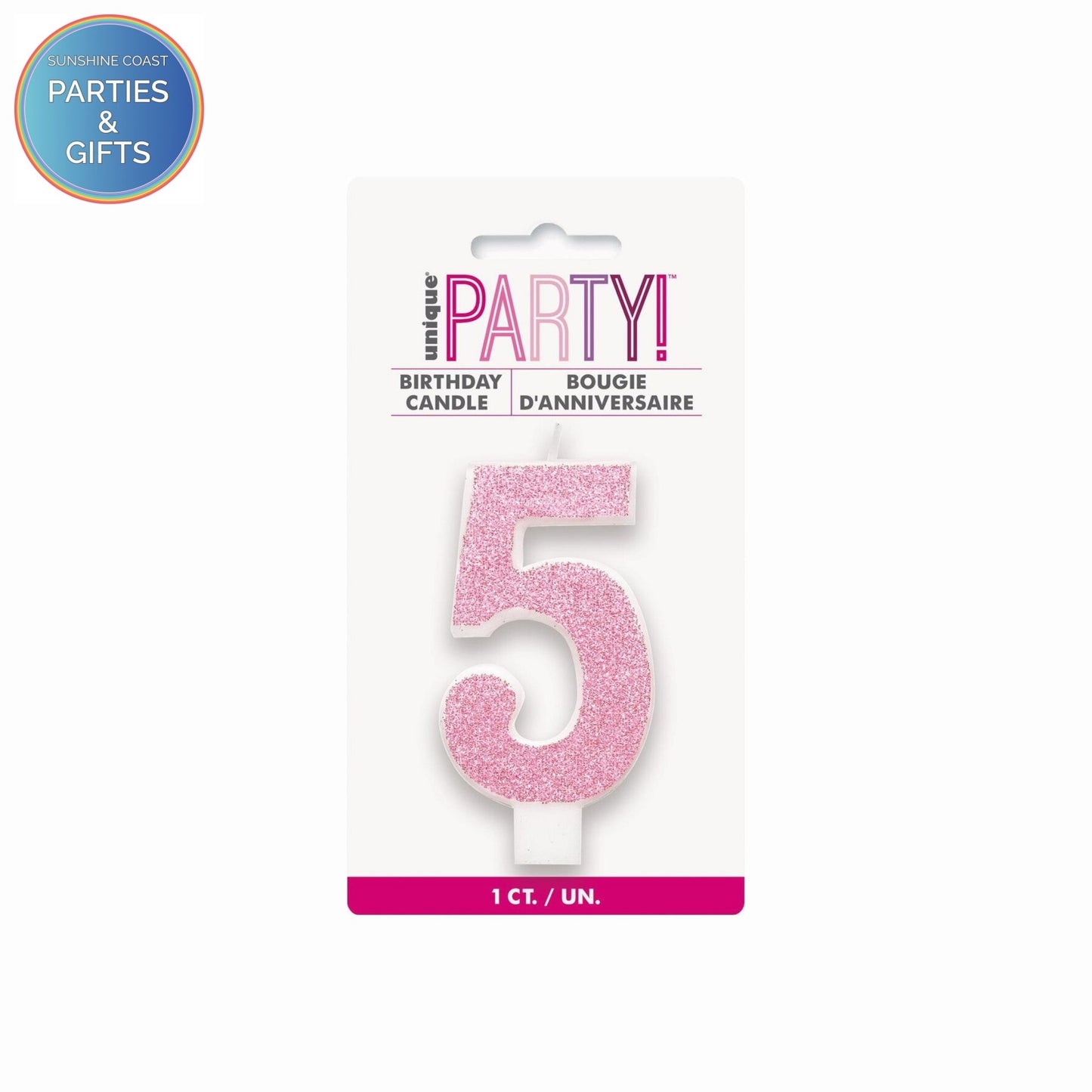 PINK GLITTER NUMERAL CANDLE - # 5