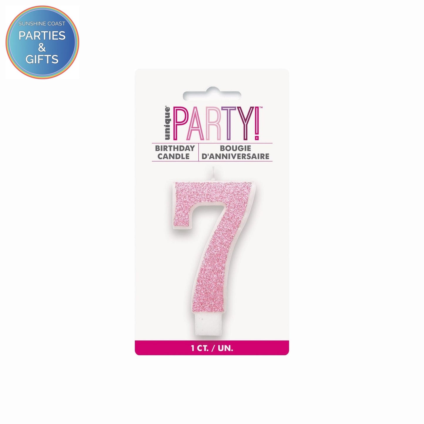 PINK GLITTER NUMERAL CANDLE - # 7