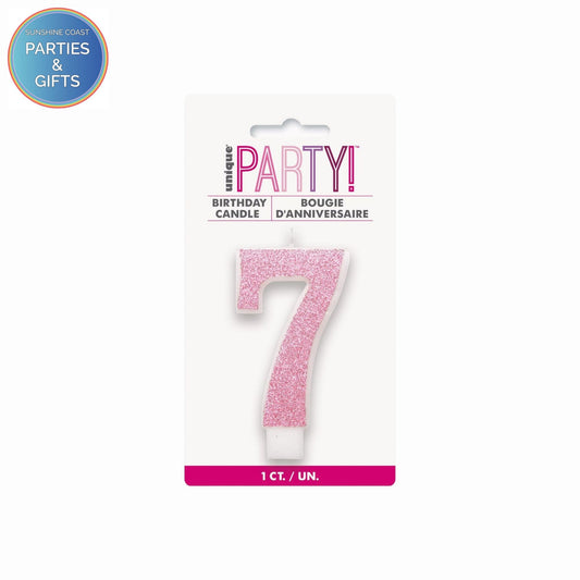 PINK GLITTER NUMERAL CANDLE - # 7
